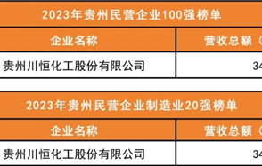 喜訊：川恒股份榮登2023年“貴州民營企業(yè)100強榜單”、“貴州民營企業(yè)制造業(yè)20強榜單”